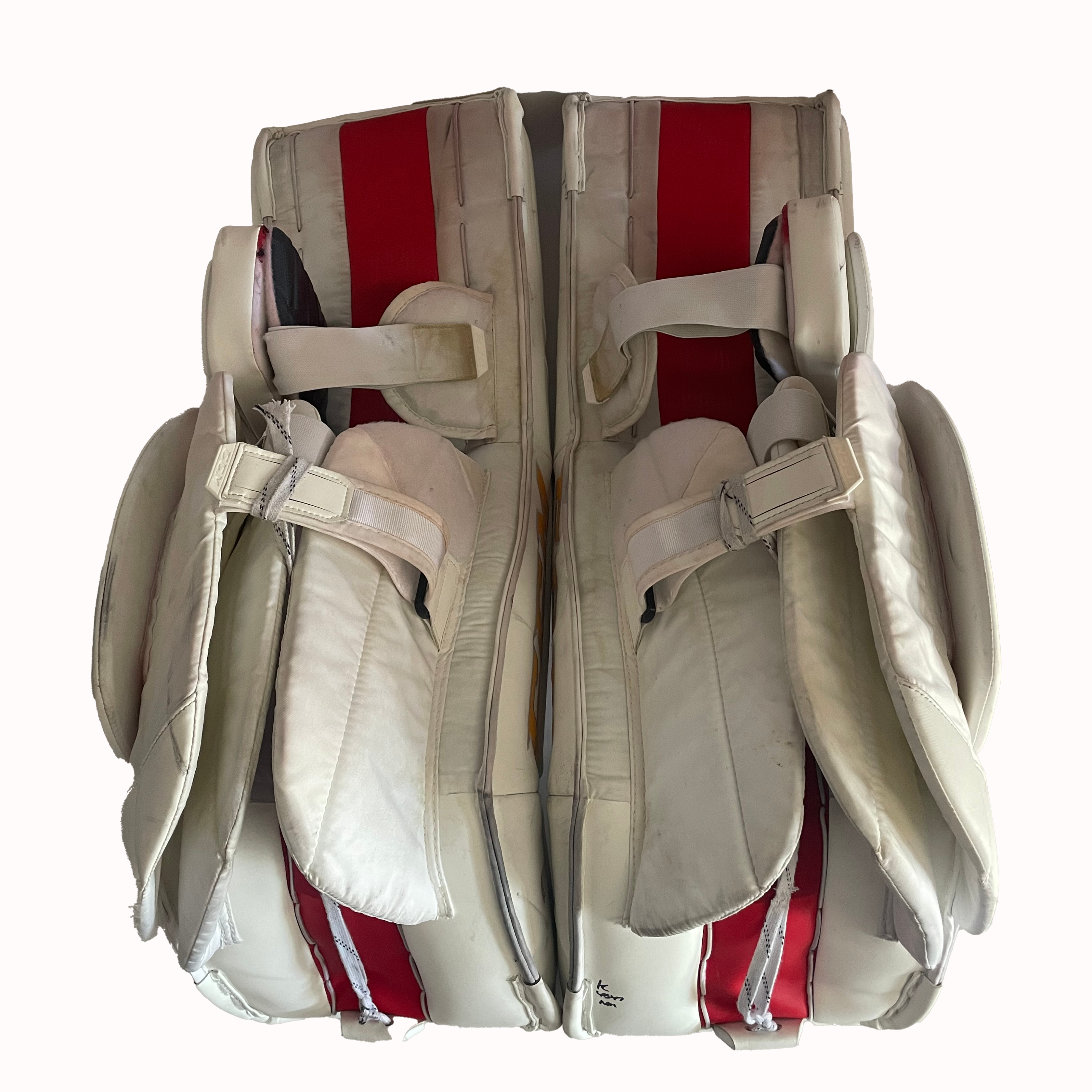 CCM Extreme Flex 5 - Ensemble complet de gardien de but AHL Pro Stock d'occasion (rouge/blanc/jaune)